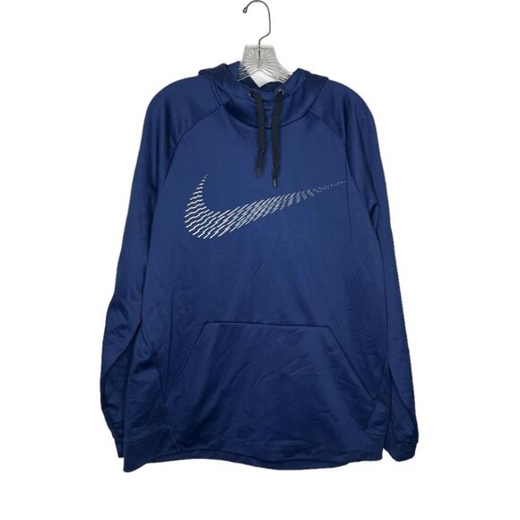Nike Other - NIKE Dri Fit Funnel Neck Hooded Sweatshirt Blue Graphic Print SWOOSH Size XL